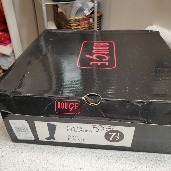 New Rouje Black Suede Knee High Chunky Heel Moto Grunge Pull Up Zip Boot 7 1/2 - Picture 5 of 12